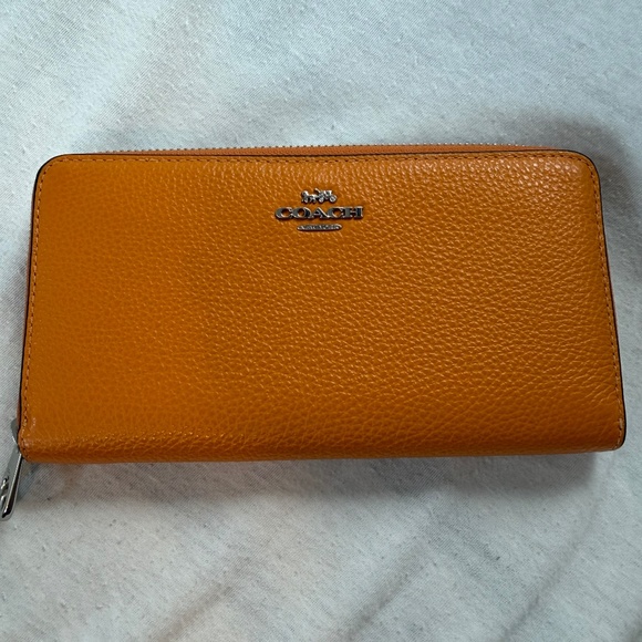 Coach Long Zip Around Leather Wallet in Papaya Orange - Picture 1 of 9